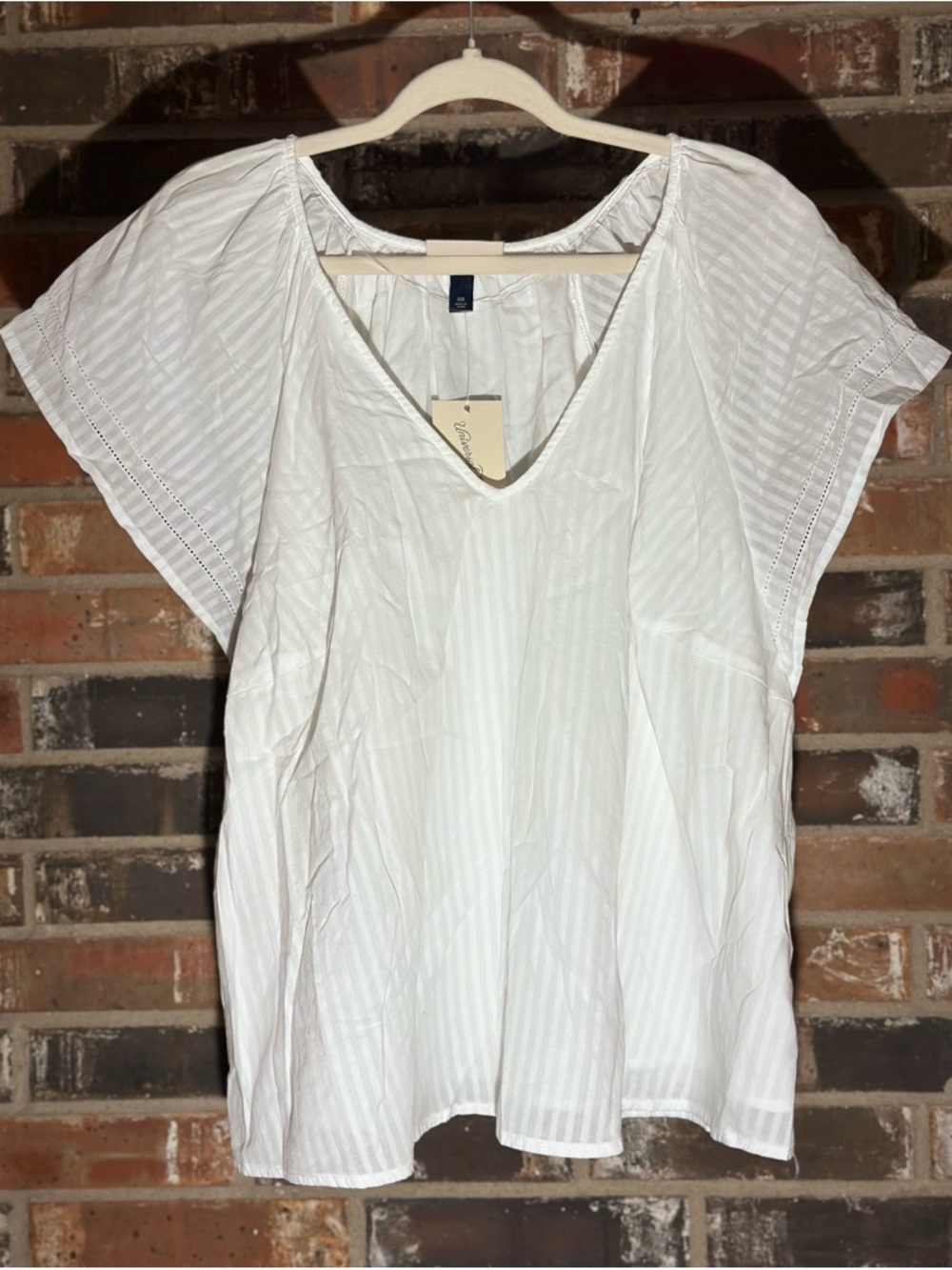 Universal Thread White Striped V-Neck Flutter Sleeve Blouse